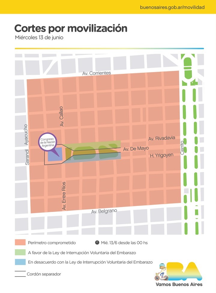 Habrá cortes y restricciones en la zona del Congreso