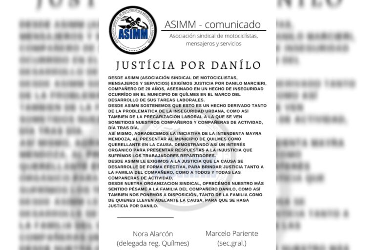 El Sindicato de Motociclistas exigió justicia por el crimen del delivery en Quilmes