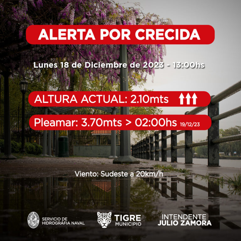 Alertan por una crecida del Río de la Plata para la madrugada