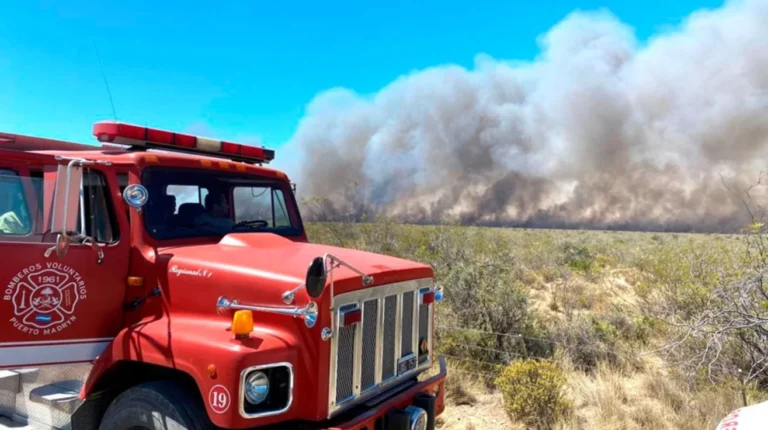 Incendio de pastizales en la Ruta Provincial 1 de Chubut
